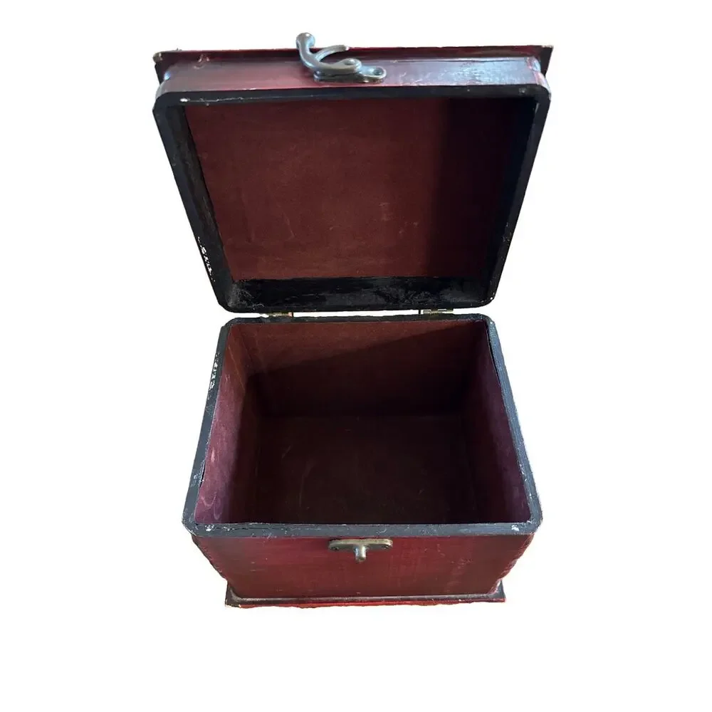 Vintage Red Wooden Keepsake Box Brass Handle Acorn Finials Lined 9in X 9in X 7in
